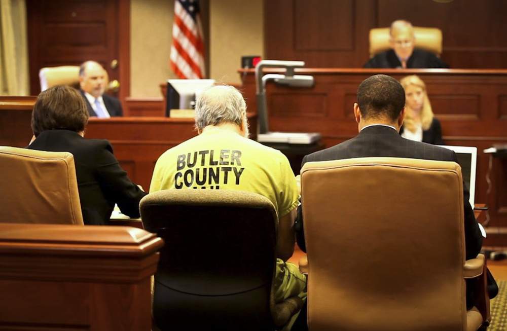 Daniel French and his attorneys during a pre-trial hearing
